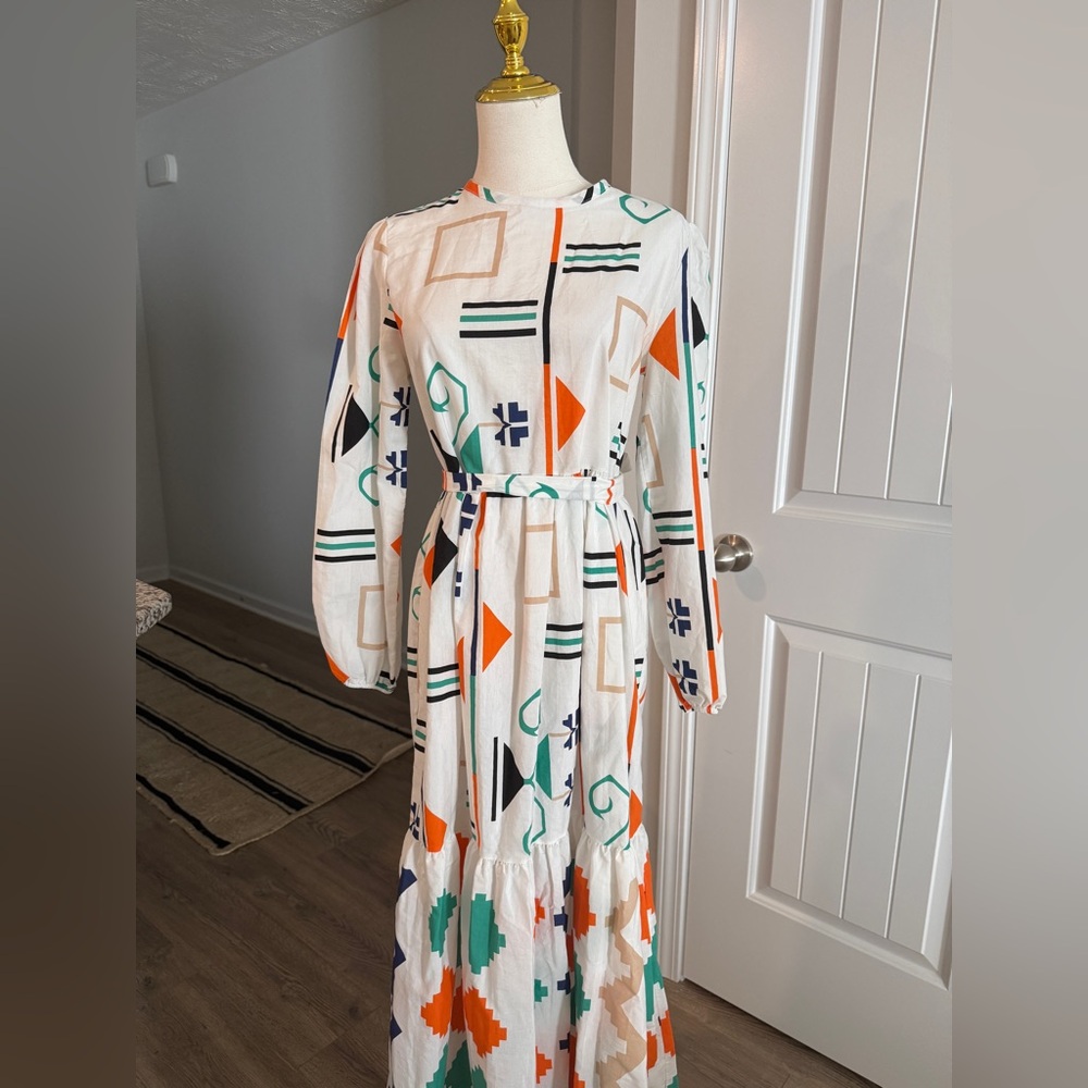 Geometric Print Long Sleeve Dress